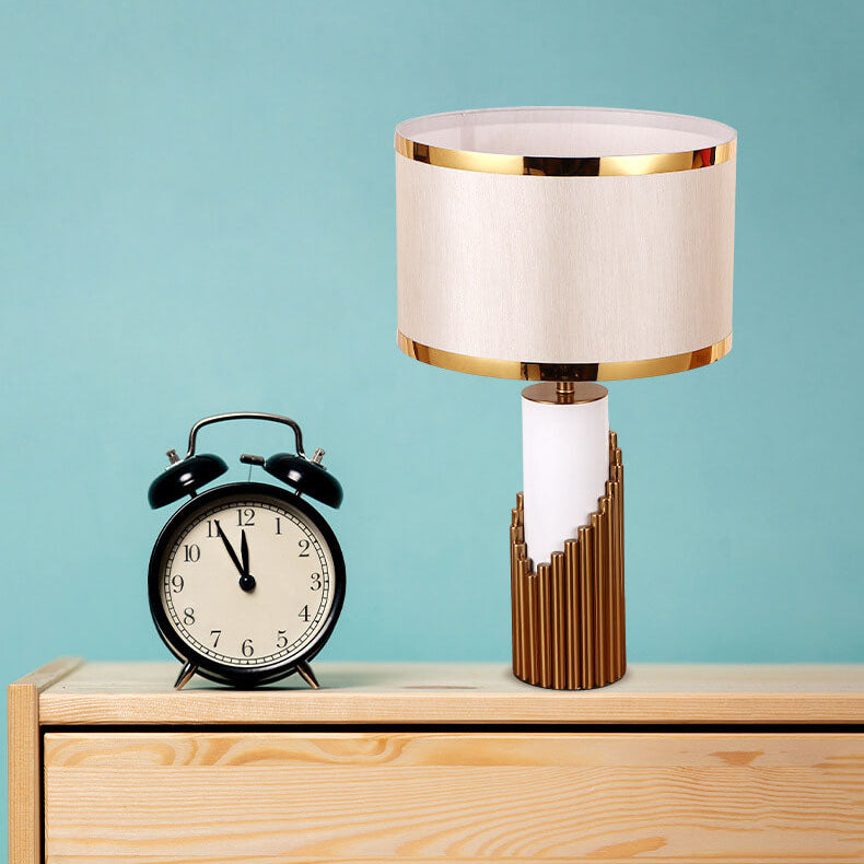 Fabric Lampshade Metal Cylindrical Table Lamp