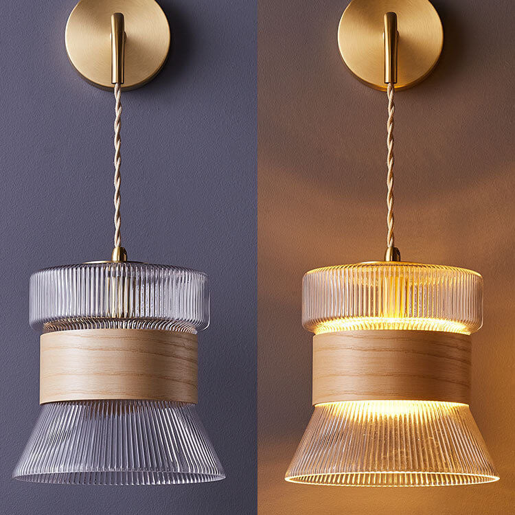 Walnut Scalloped Glass Lampshade Wall Lamp