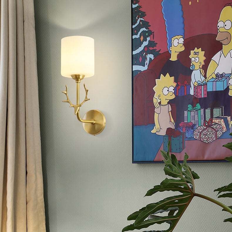 Glass Cylinder Antler Copper Wall Lamp