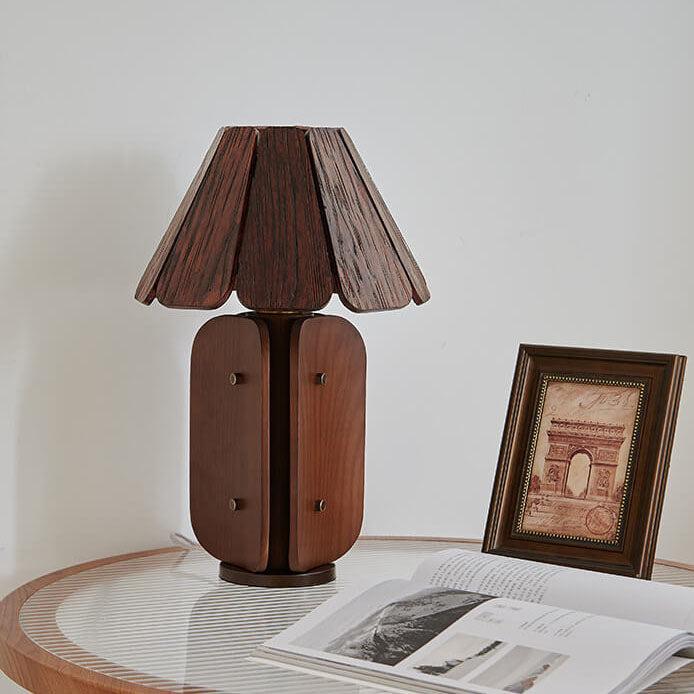 Style Umbrella-Shaped Wood Brass Table Lamp