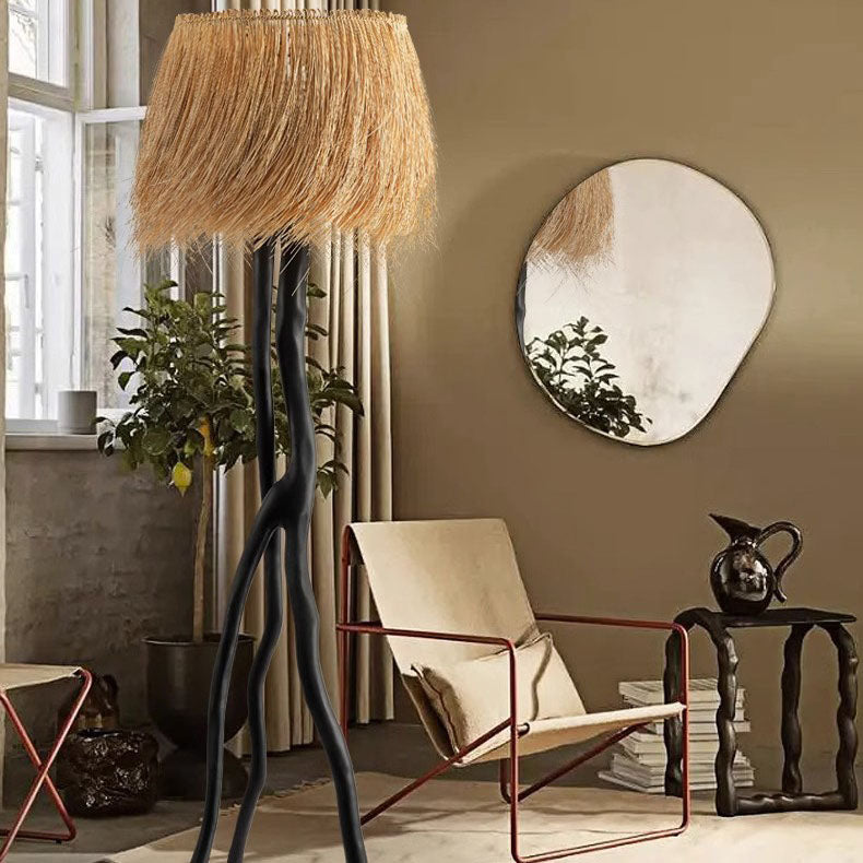 Bamboo Weaving Round Resin Floor Lamp