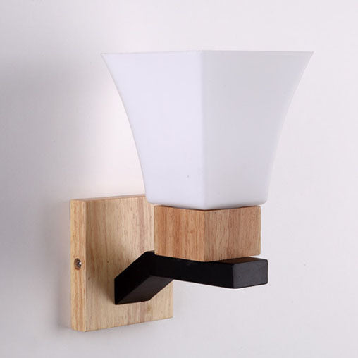 Quadrangular Solid Wood Iron Wall Lamp