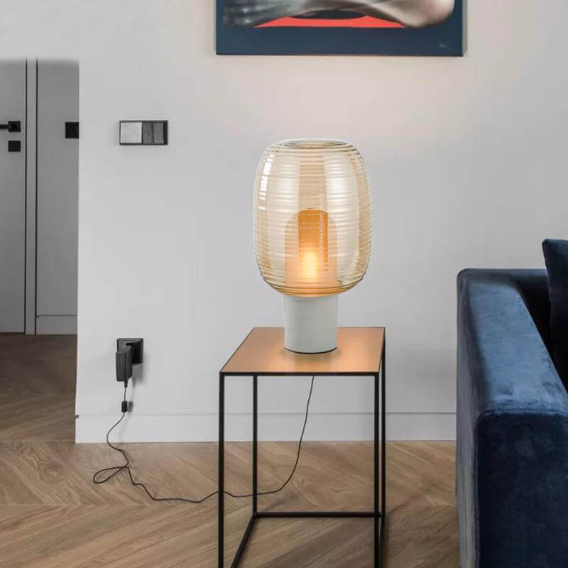 Striped Oval Glass Table Lamp