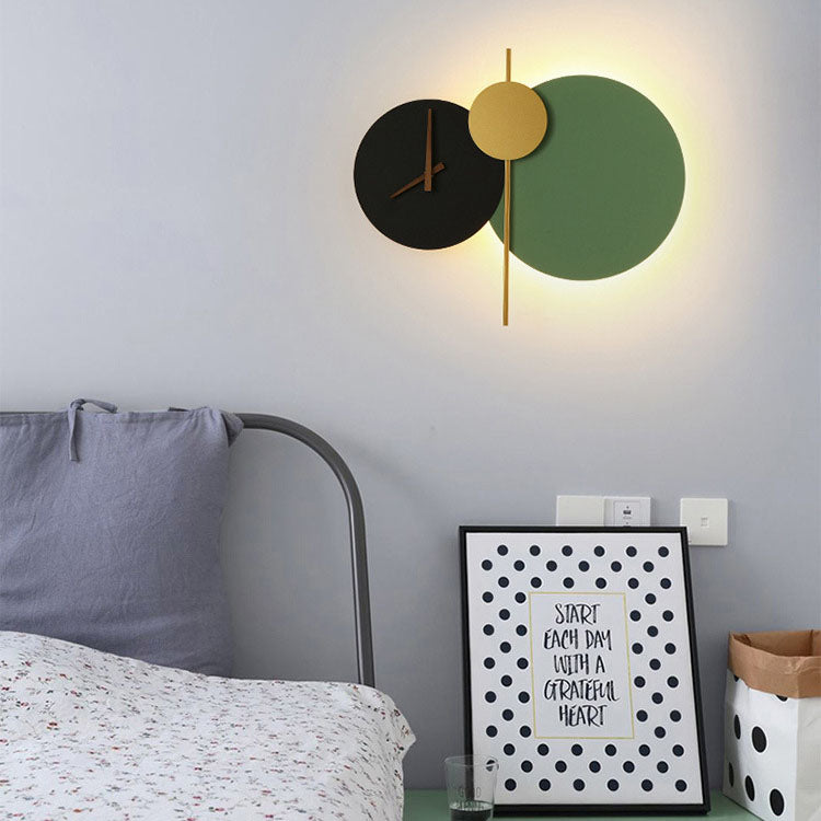 Round Iron Acrylic Clock Wall Lamp