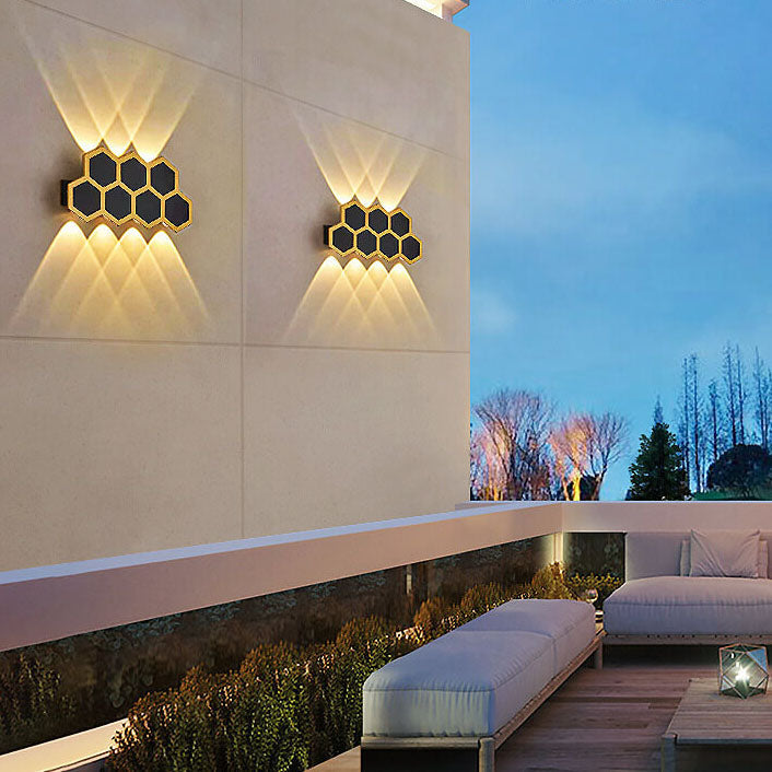 Hexagonal Combination Black Gold Outdoor Light