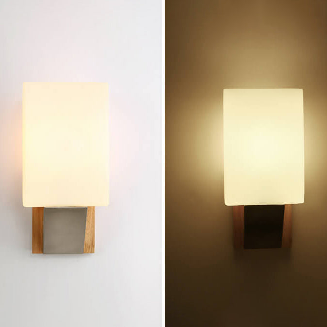 Square Glass Solid Wood Wall Lamp