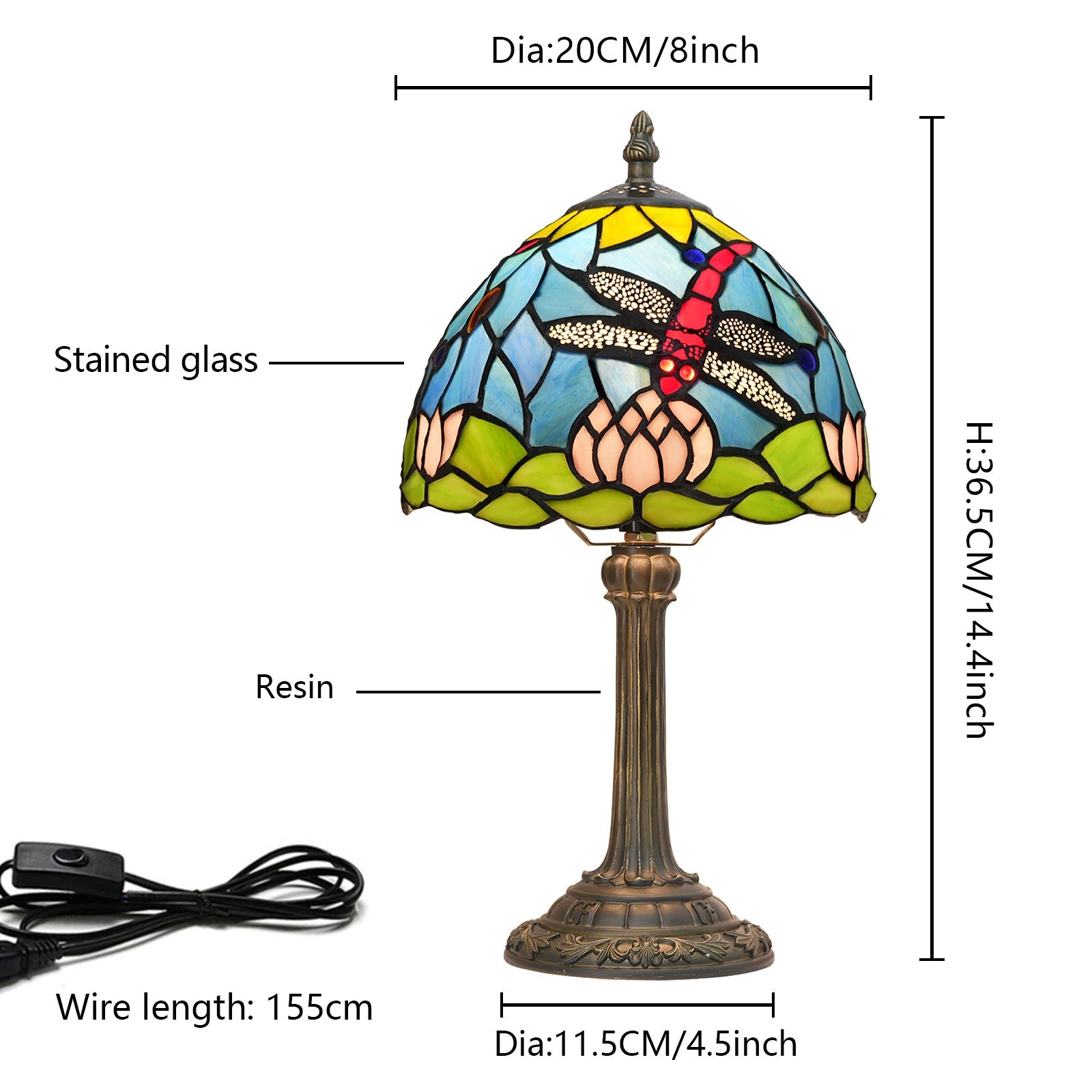 Glass Resin Dome Dragonfly Table Lamp