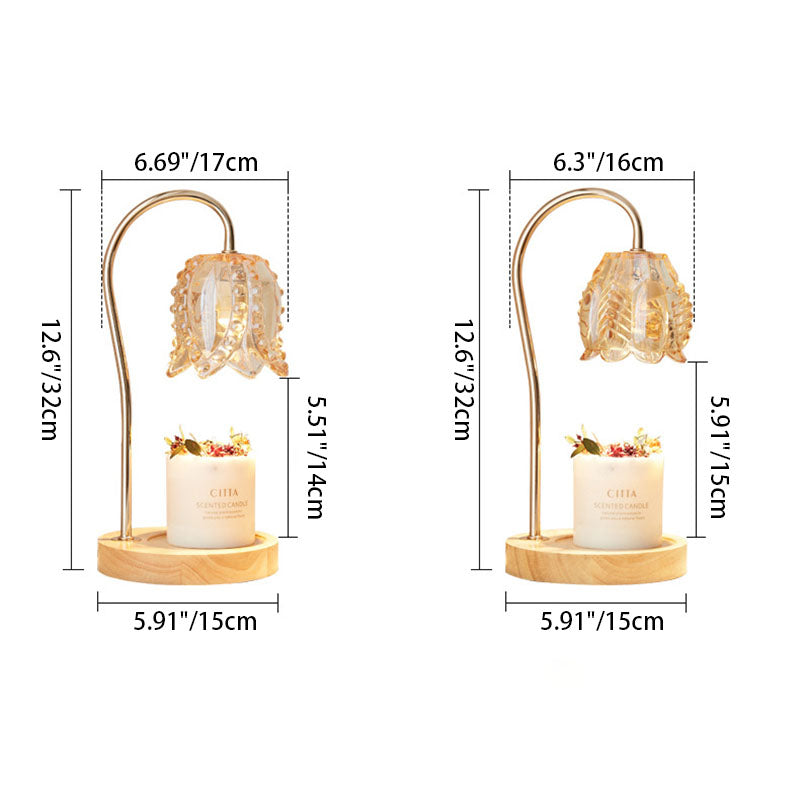 Flower Wood Iron Glass Table Lamp