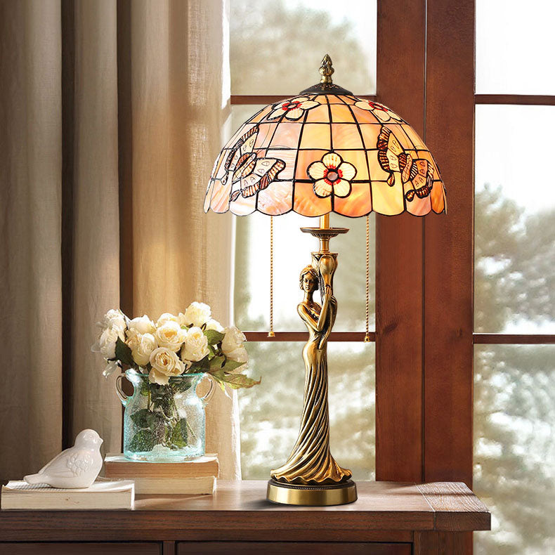 Copper Goddess Statue Shell 2-Light Table Lamp