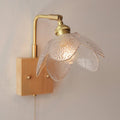 Wood Brass Glass Flower Wall Lamp