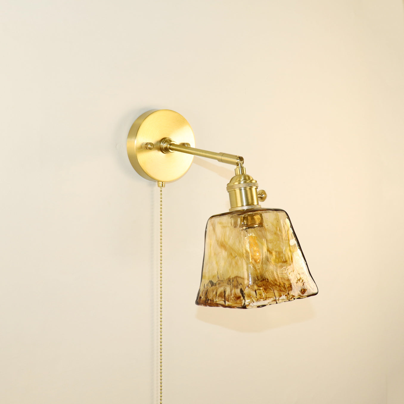 Brass Amber Square Glass Wall Lamp