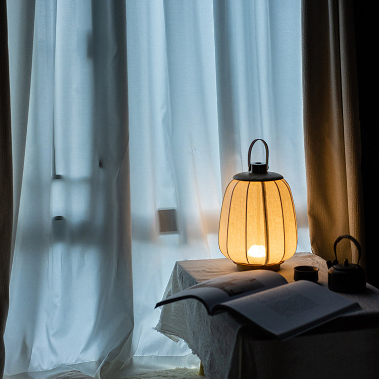 Portable Round Lantern Wood Table Lamp
