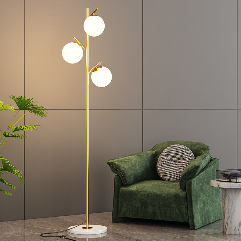 Orb Pillar Metal Marble 3-Light Floor Lamp