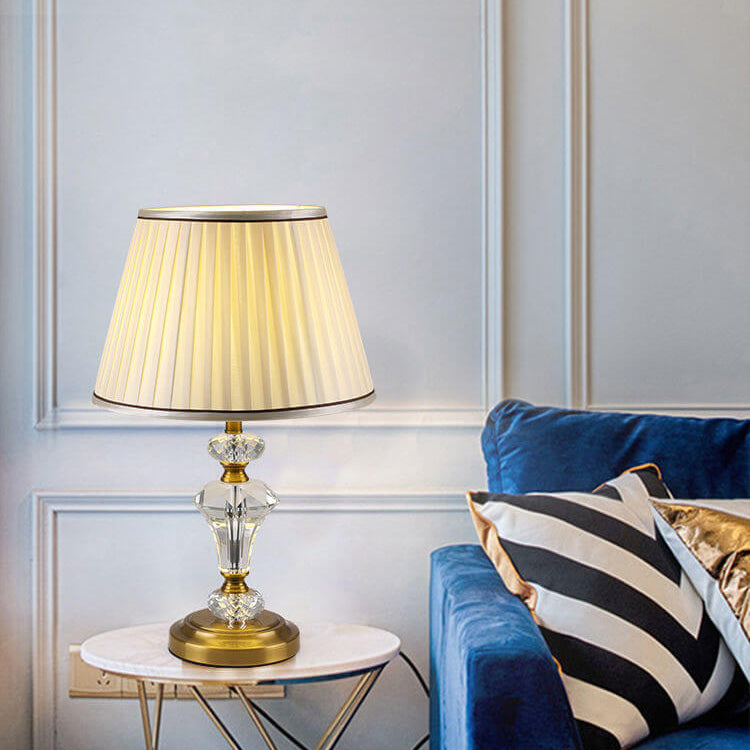 Crystal Pillar Fabric Table Lamp