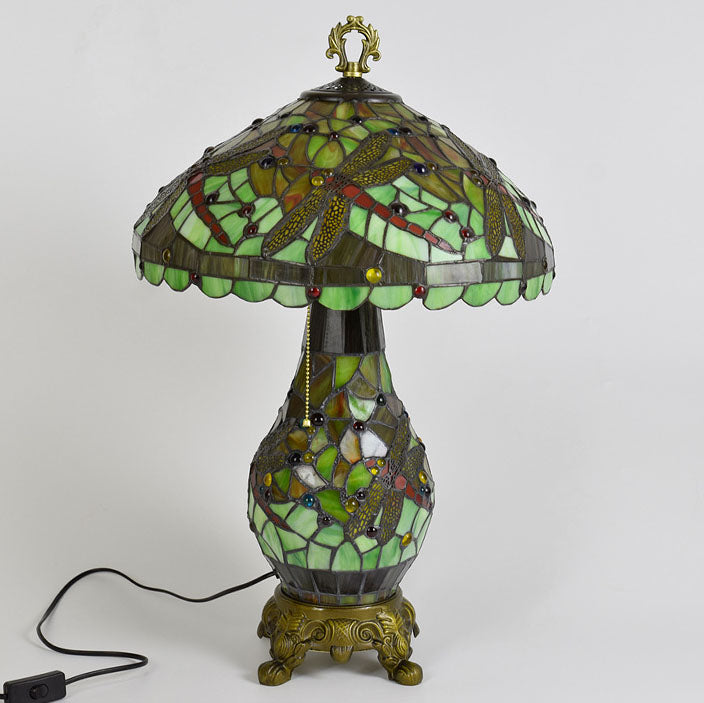 Green Dragonfly Oval 3-Light Table Lamp