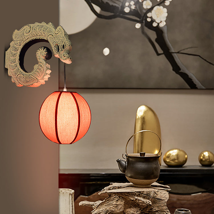Classical Fabric Lantern Resin Wall Lamp