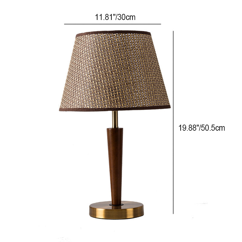 Fabric Round Wood Metal Table Lamp