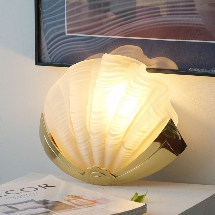 Shell Brass Glass Bedroom Wall Lamp