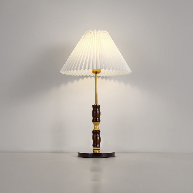 Pleated Cone Ironwood Fabric Table Lamp