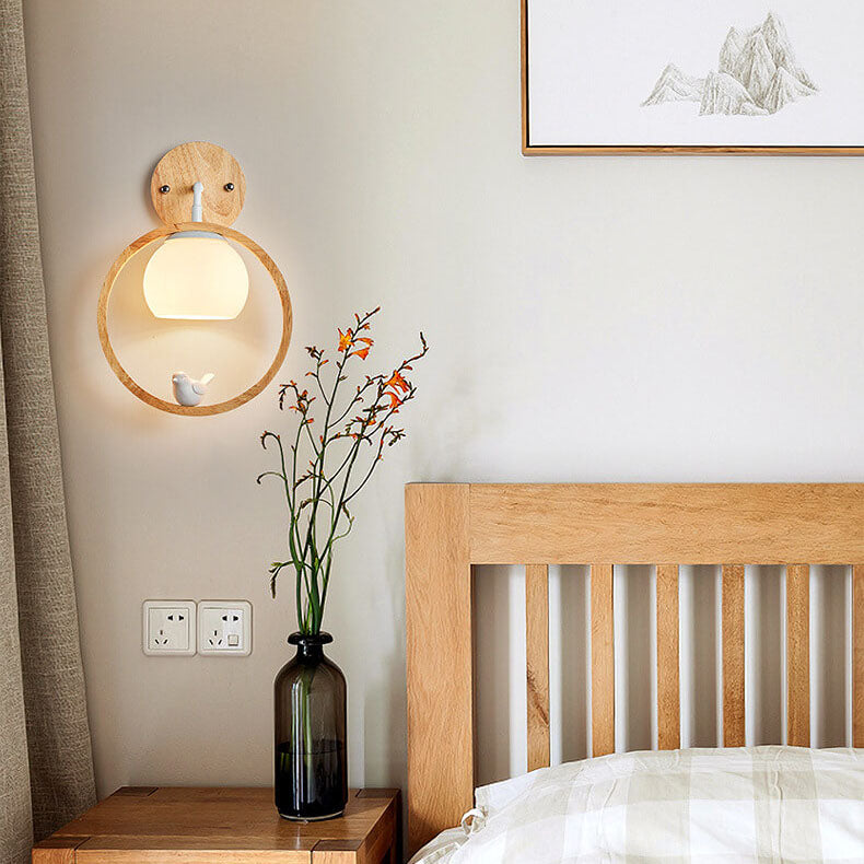 Glass Wood Ring Bird Wall Lamp