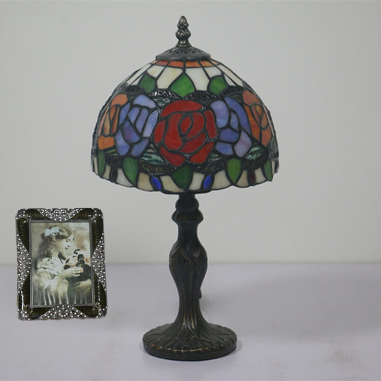 Flowering Rose Stained Glass Table Lamp
