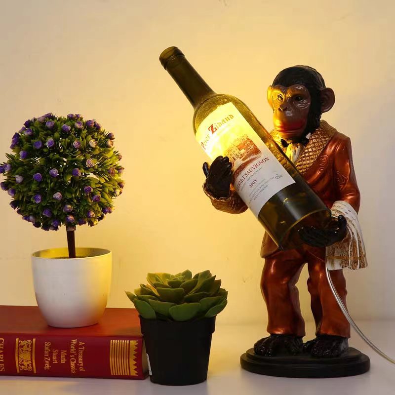 Orangutan Wine Bottle Glass Table Lamp