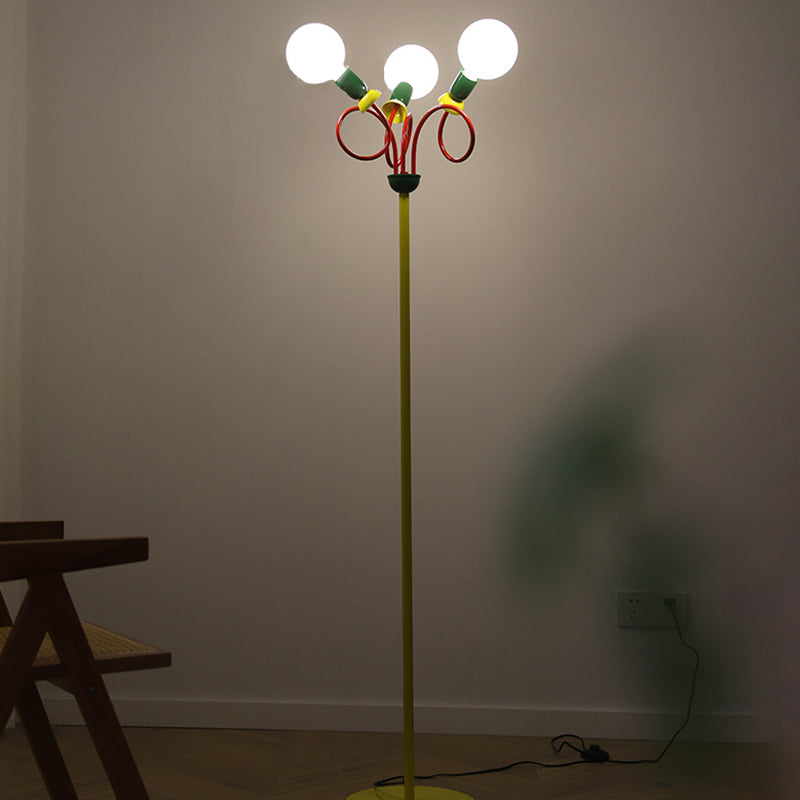 Curved Pole Round Ball 3-Light Floor Lamp