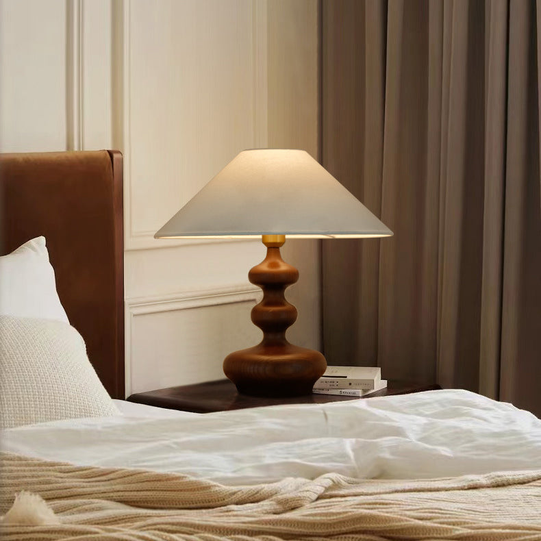 Gourd Shaped Cone Wood Table Lamp