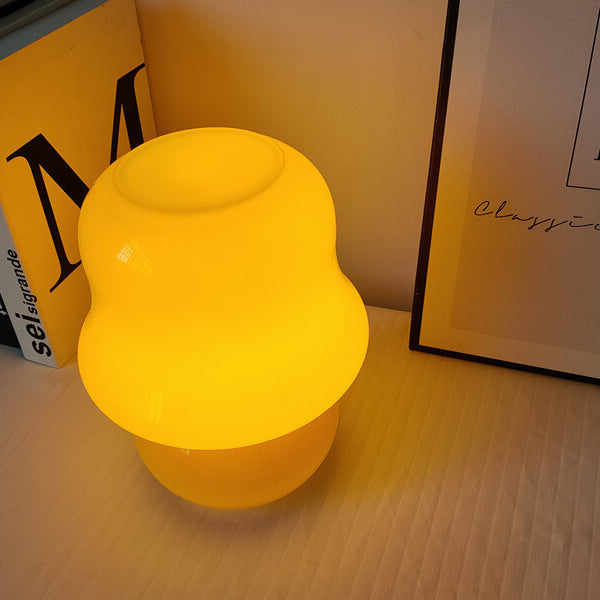 Cream Handmade Glass Mushroom Table Lamp