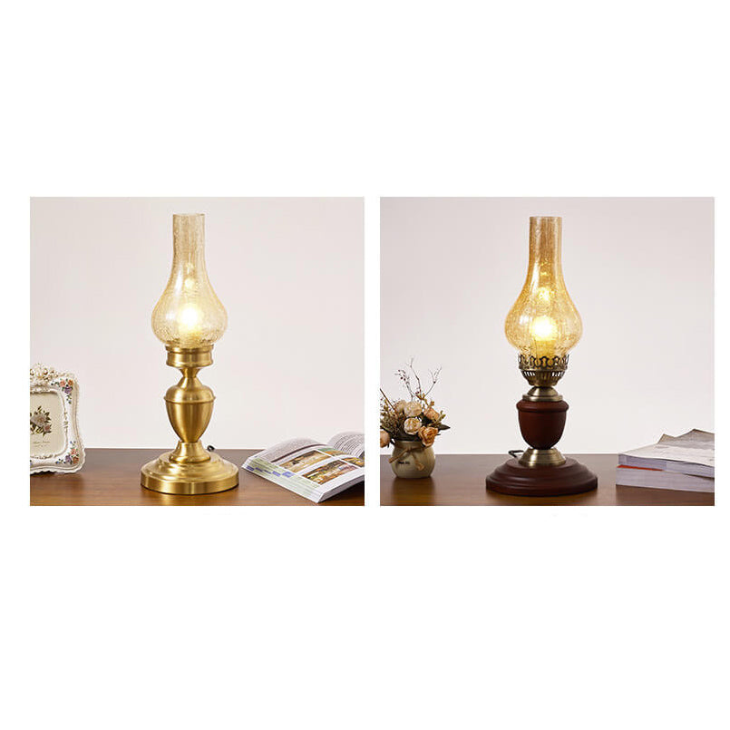 All Brass Wooden Glass Table Lamp