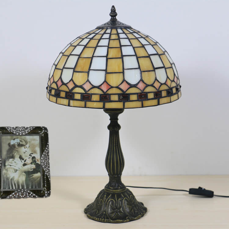 Yellow Plaid Stained Glass Table Lamp