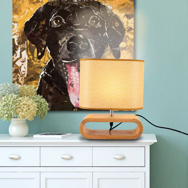 Rectangular Wood Fabric Bedroom Table Lamp