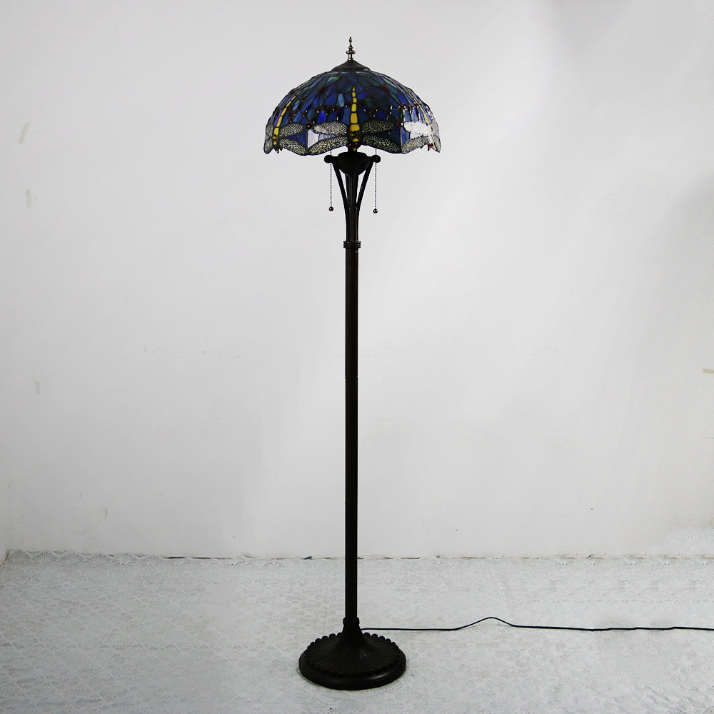 Mediterranean Dragonfly Stained Glass 2-Light Floor Lamp