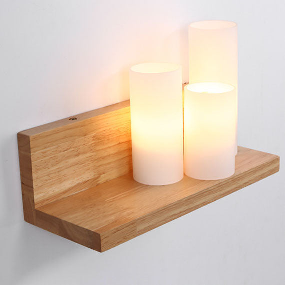 Cylindrical Wooden Glass Wall Lamp