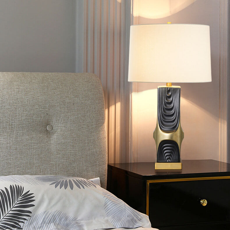 Plated Ceramic Column Fabric Table Lamp