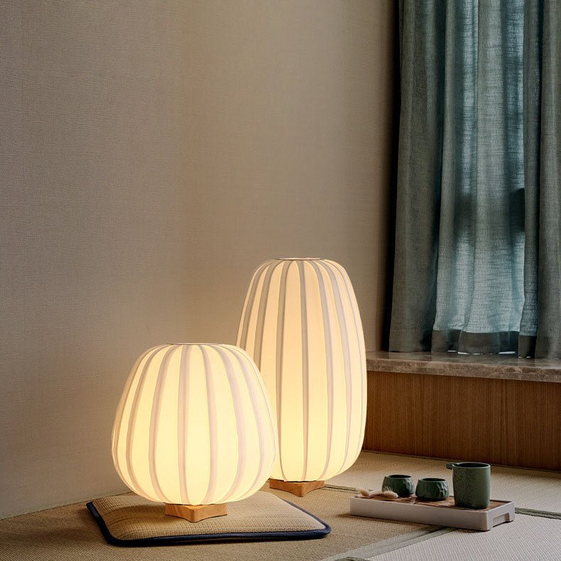 Pleated Oval Wooden Fabric Table Lamp