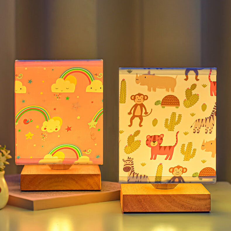 Kids Rectangular Solid Wood Table Lamp