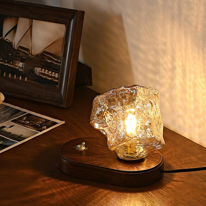 Walnut Irregularly Glass Lampshade Table Lamp