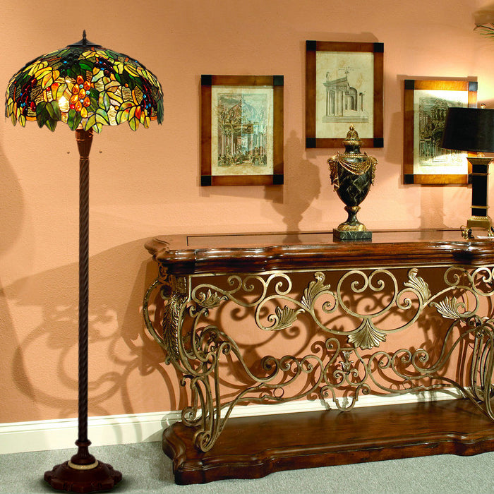 Stained Glass Grape Decor 3-Light Floor Lamp