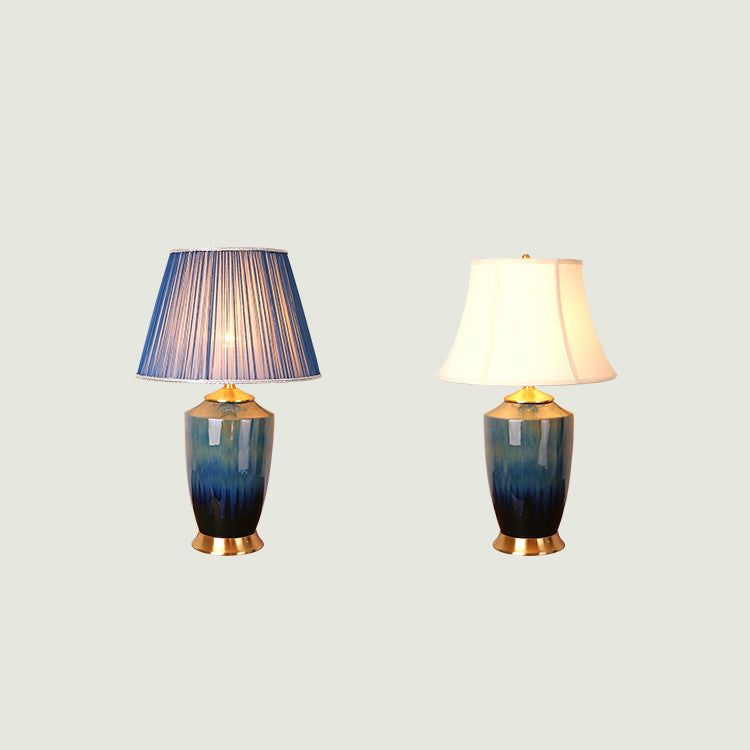 Column Trapezoid Fabric Ceramics Table Lamp