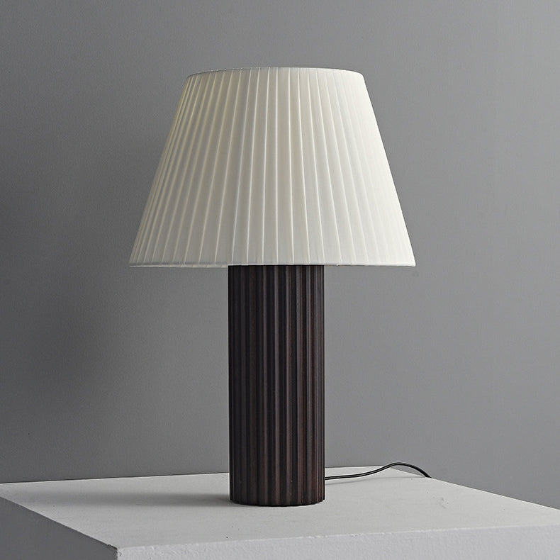 Cylinder Pleated Wood Fabric Table Lamp