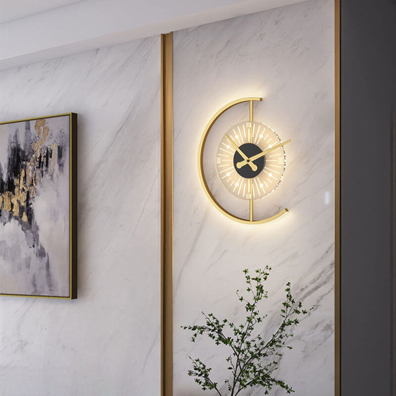 Gold Finish Frame Clock Wall Lamp