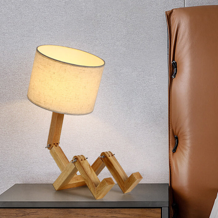 Fabric Solid Wood Robot Table Lamp