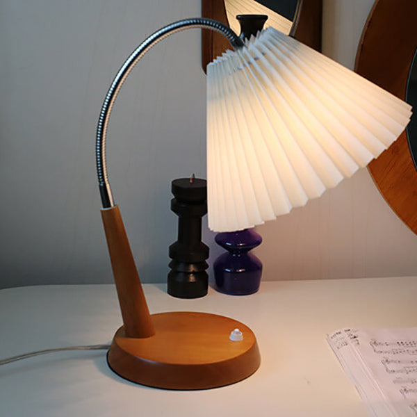 Pleated Solid Wood Curved Table Lamp