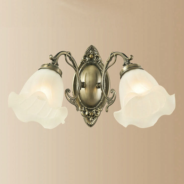 Iron Glass Flower Living 2-Light Wall Lamp