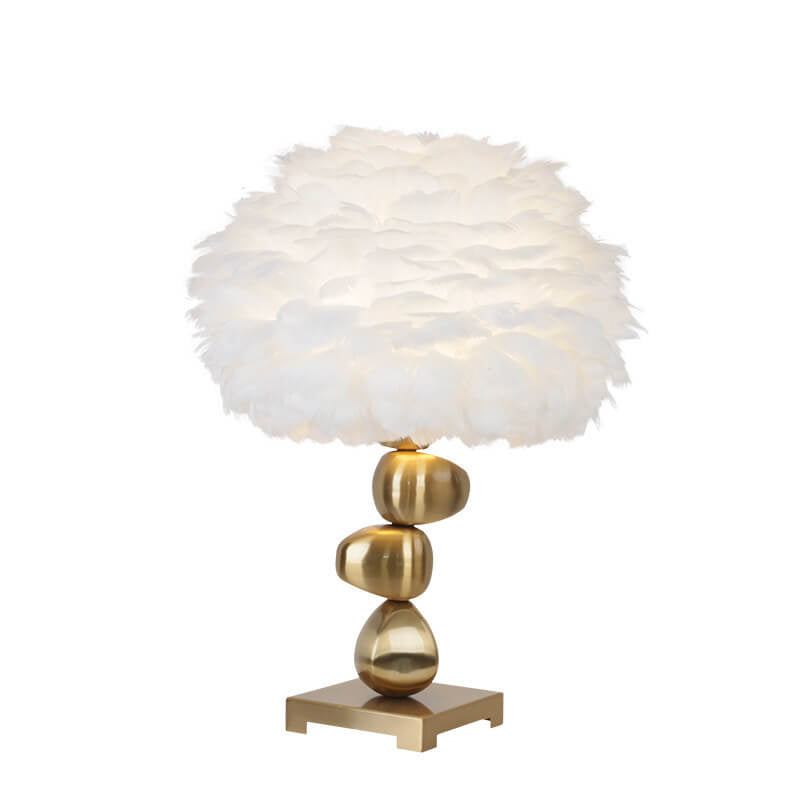 White Feather Pom Pom Table Lamp