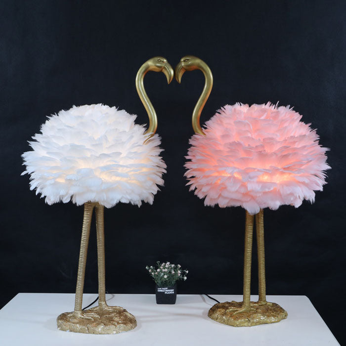 Goose Feather Metal Flamingo Table Lamp