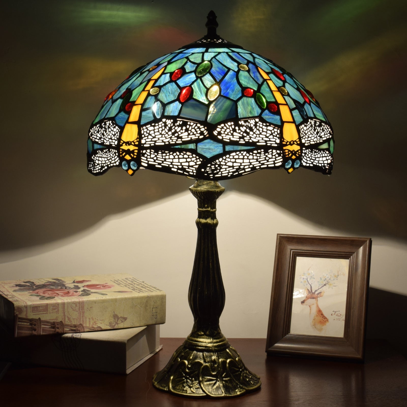 Dragonfly Stained Glass Study Table Lamp