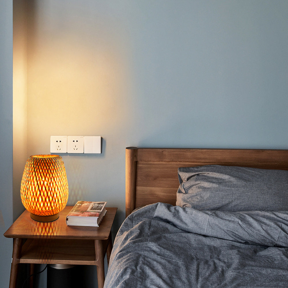 Bamboo Weaving Lantern Bedroom Table Lamp