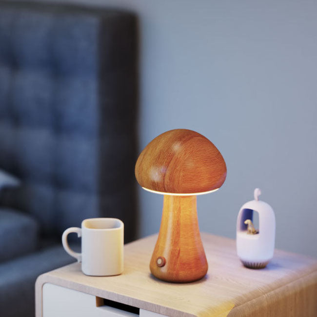 Mushroom Rubberwood Beechwood Bedroom Table Lamp